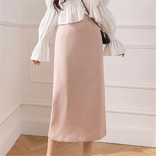Solid Color Women's A-line Skirts High Waist Casual Mid Length Skirts Female