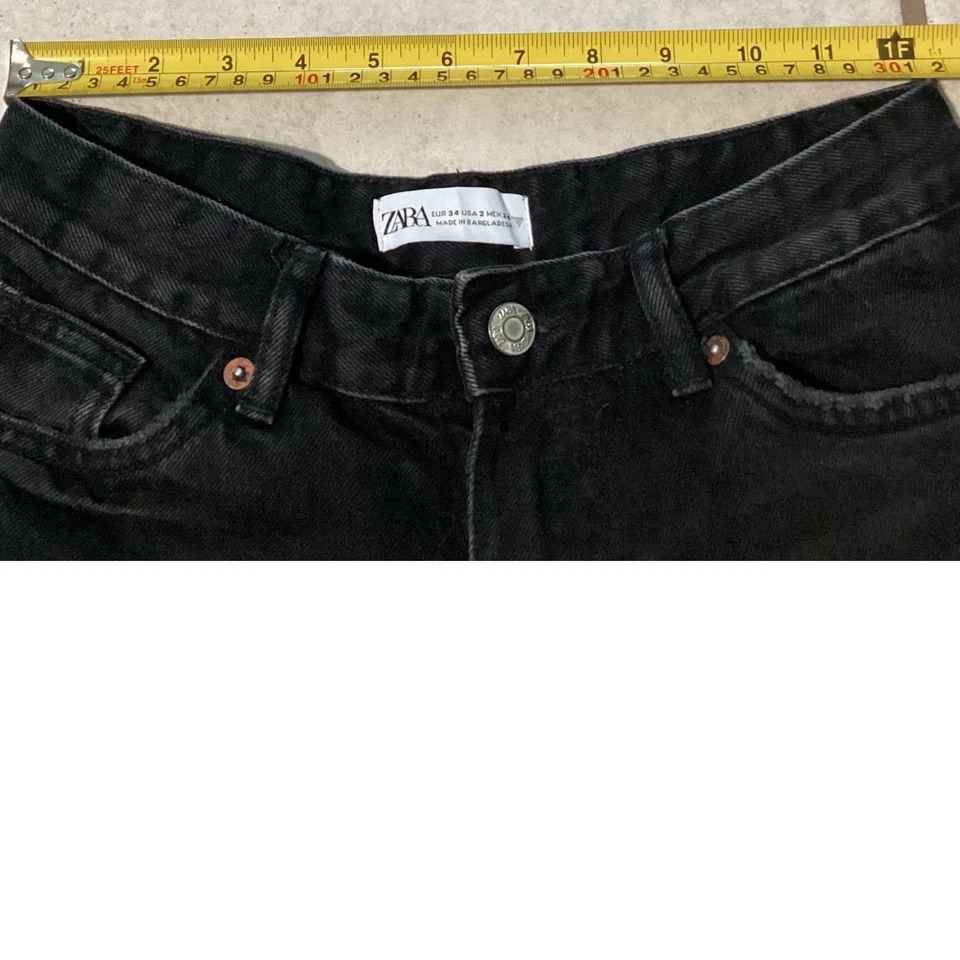 Zara черный джинсовой ткани грузовой брюки широкие ноги Y2K гранж брюки женский размер 2 - Изображение 4 из 4