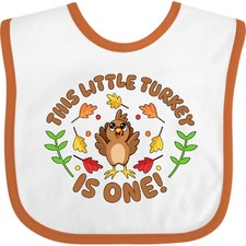 Inktastic This Little Turkey Is One- Cute Thanksgiving Birthday Baby Bib First 1