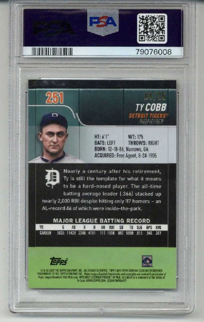 2022 TOPPS STADIUM CLUB CHROME ORANGE REFRACTOR TY COBB TIGERS /25 PSA 10 RARE view 2