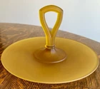 Vintage Depression Satin Amber Frosted Glass Handled Serving Plate 10”