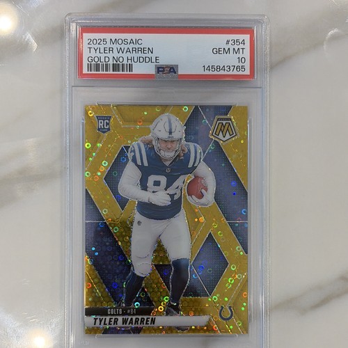 Panini 2025 Mosaic Tyler Warren No Huddle Gold Mosaic Prizm /10 #354 RC PSA 10