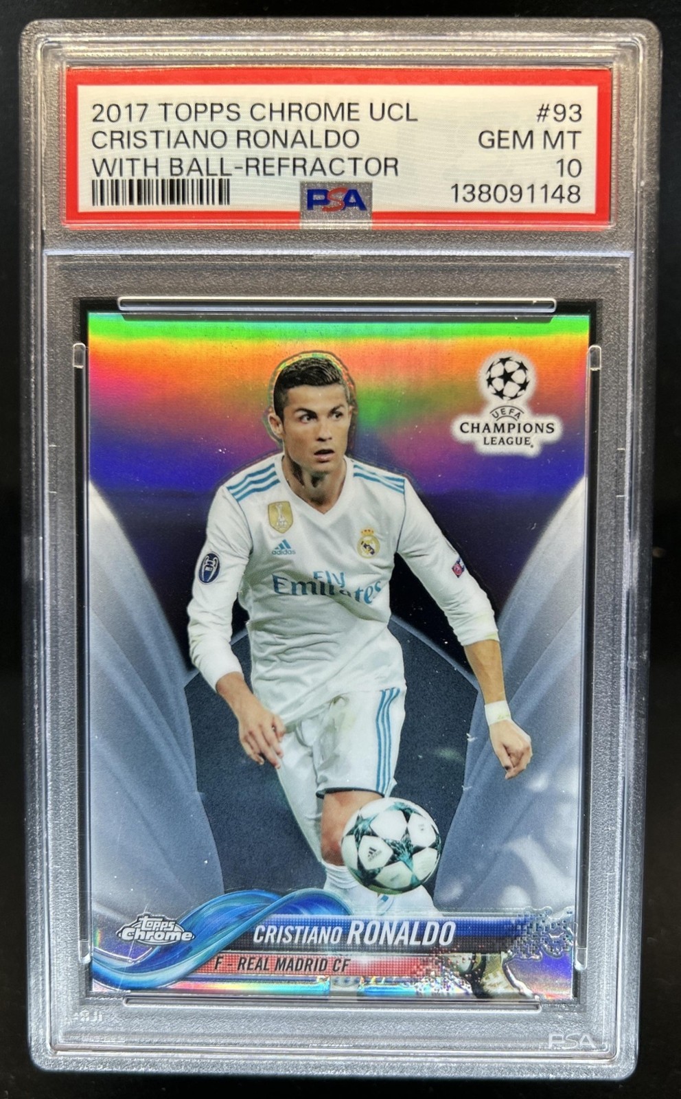 2017 Topps Chrome UEFA Cristiano Ronaldo Refractor #93 Real Madrid PSA 10