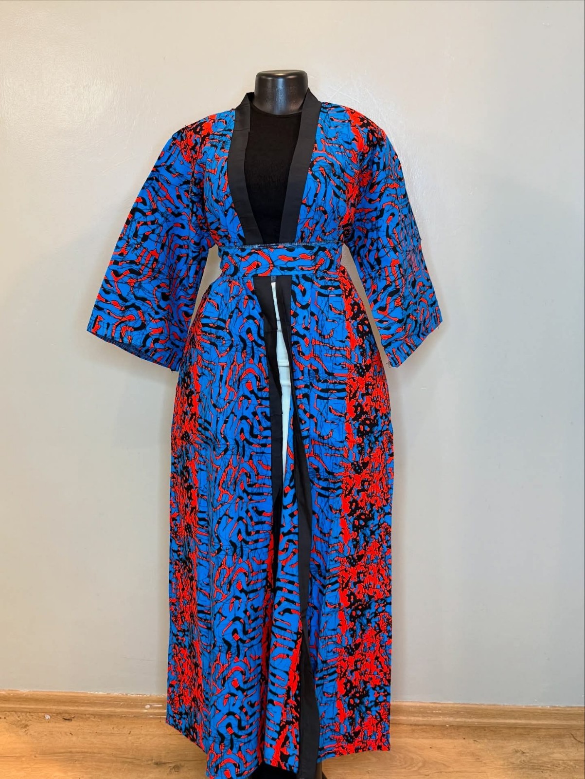 African Ankara Kimono 54 inch  Long With Pockets & Belt size Small to Medium