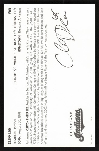 2003 Cleveland Indians Team Issue -CLIFF LEE RC-Rookie *Autographed* - Picture 2 of 2