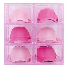 6 Pack Hat Organizer Box, Stackable Clear Baseball Caps Holder Box Containers...