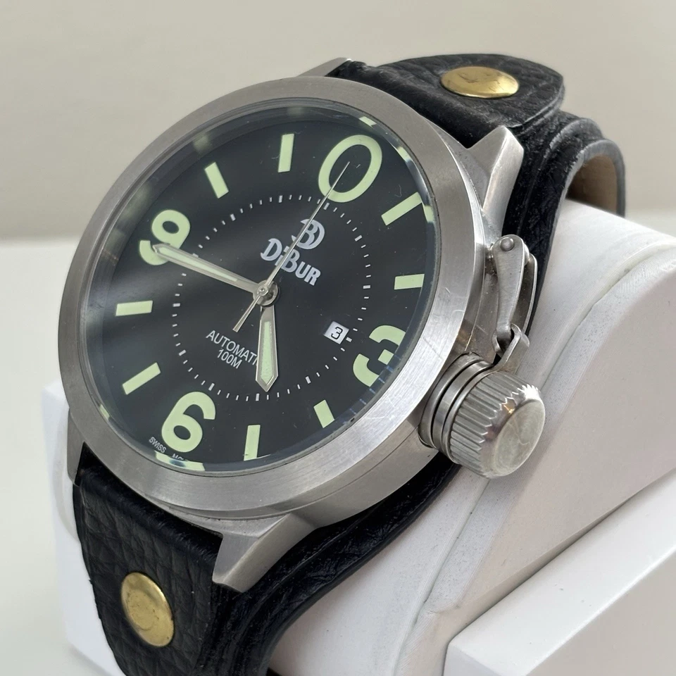 ENORME Relógio de Pulso Masculino DiBur Automático Suíço Colorido Estilo Militar 52mm - Funciona - Imagem 3 de 4