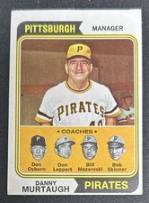 1974 Topps Danny Murtaugh Pirates Manager Baseball Card #489 GD Miscut O/C