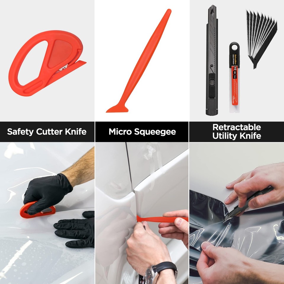 Kit Installazione Pellicola Auto – Racla In Feltro, Cutter Sicurezza, Magneti, Micro Tergivetro, 15 Pezzi - 2