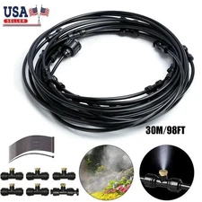 Misting Cooling System 98FT (30M) Misting Line + 30 Brass Mist Nozzles Garden US