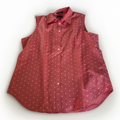 Lands' End Polka Dot Sleeveless Collared Button-Down Supima Cotton Blouse 14P