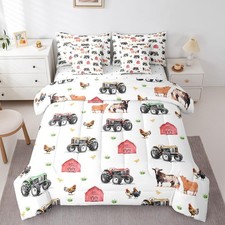 Boys Tractor Comforter Set Queen 7 Pieces Comforters Cartoon Farm Animals Bed...
