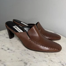 Etienne Aigner Size 6.5 Narrow Protege Burnt Tan Leather Mule  Heels Shoes -E1