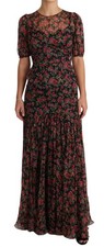 Dolce & Gabbana Black Floral Roses A-Line Shift Gown Women's Dress Authentic