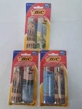 6 Pack) BIC Maxi Lighters Travel Cities L Series Rome Italy Paris Eiffel Tower