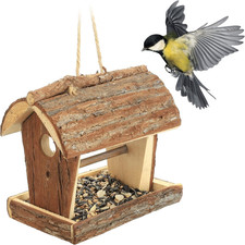 Mangiatoia per Uccelli Decorativa, Legno E Corteccia, Hlp18X13,5X19,5Cm, Appende