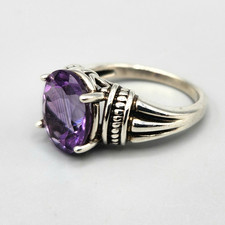 5 ct. Oval Cut Amethyst Sterling Silver Fluted Solitaire Ring Sz 8 5.4g