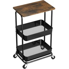 2-Tier Rolling Utility Cart with Top Board, Rustic Brown