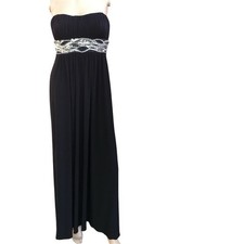 JS Boutique Women's Size 4 Black Strapless Gown with Embellished Waist