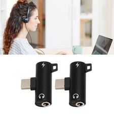 .  Black 2Pcs USB C To 3.5mm Adapter 2 In 1 Type C 3.5mm Music Converter While