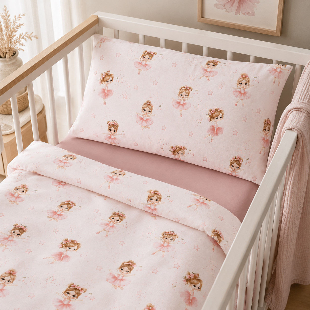 Set biancheria da letto ballerina bambina - ballerine rosa morbido - lettino e lettino foto 3