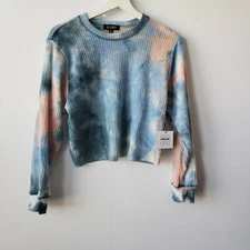 La la land creative co womens top tie dye waffle charcoal peach size XS