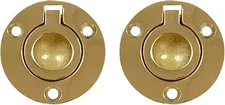 QCAA Solid Brass Flush Ring Pull Round, 1-1/2", Polished Brass, 2 Pack