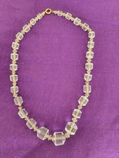 COLLAR VINTAGE SIMMONS CRISTAL TRANSPARENTE 16" CON CUENTAS SEPARADORAS LLENAS DE ORO