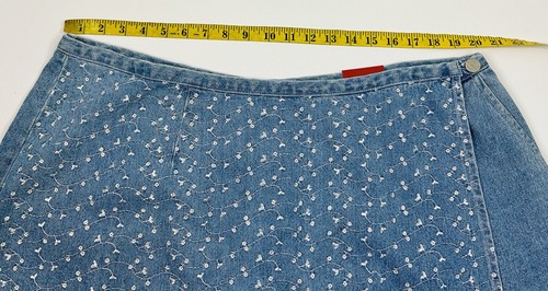 NOS Vintage Y2K Womens 24 Floral Stitched Jean Wrap Mini Skort Skirt Grunge - Picture 7 of 9