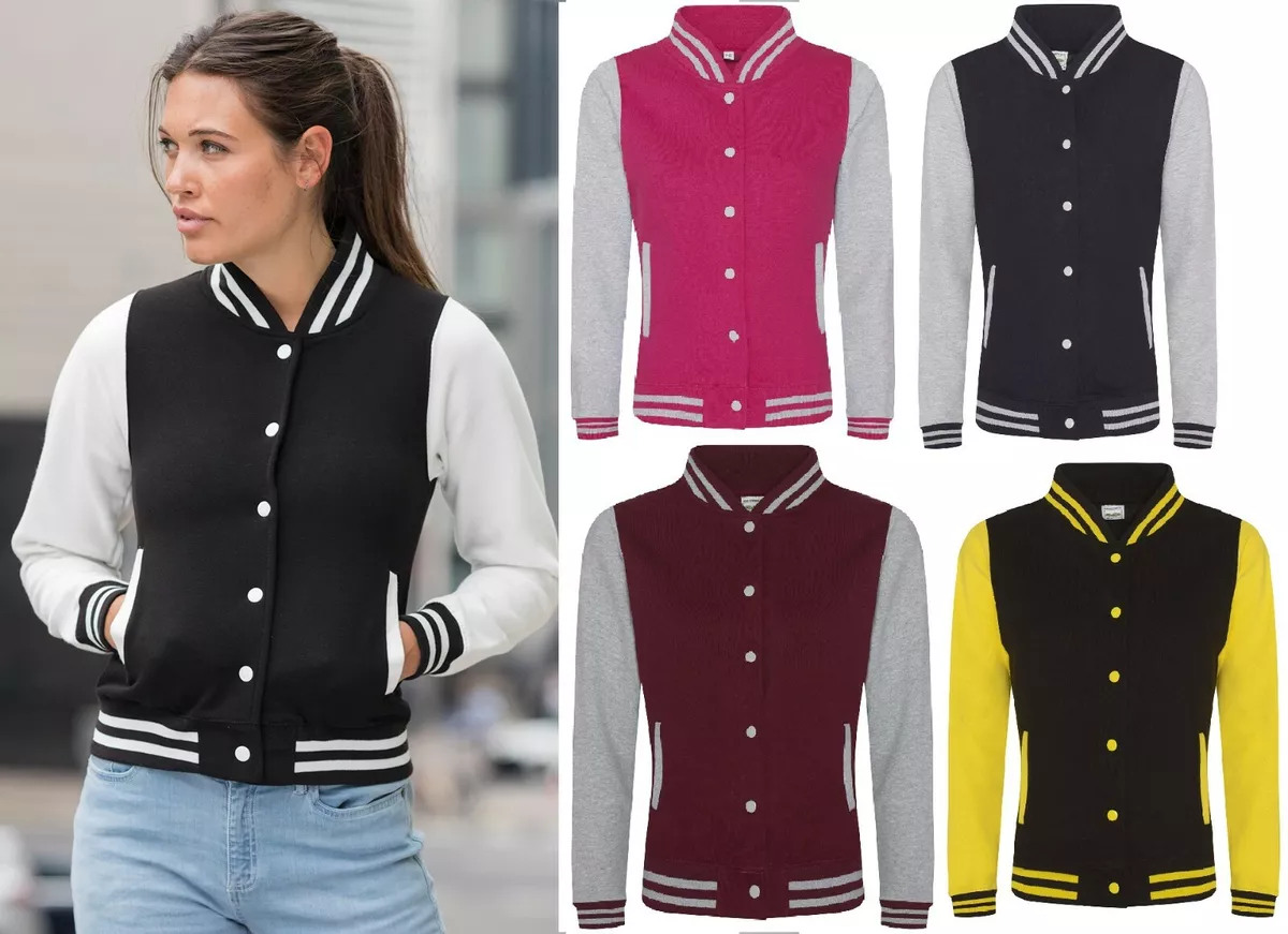 AWDis Girls Casual Varsity Baseball Jacket College Letterman