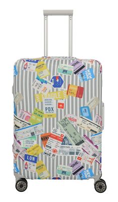 travelite Trolley Cover M Pull-Over Multi Color / Tickets grau weiß Neu