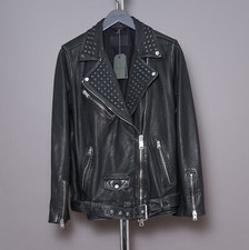 All Saints Billie Stud Biker Leather Jacket Large Womens Black 14 16 **bnwt** L