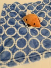HB Hudson Baby Fox Lovey Security Blanket Blue White Circle Print Orange Plush