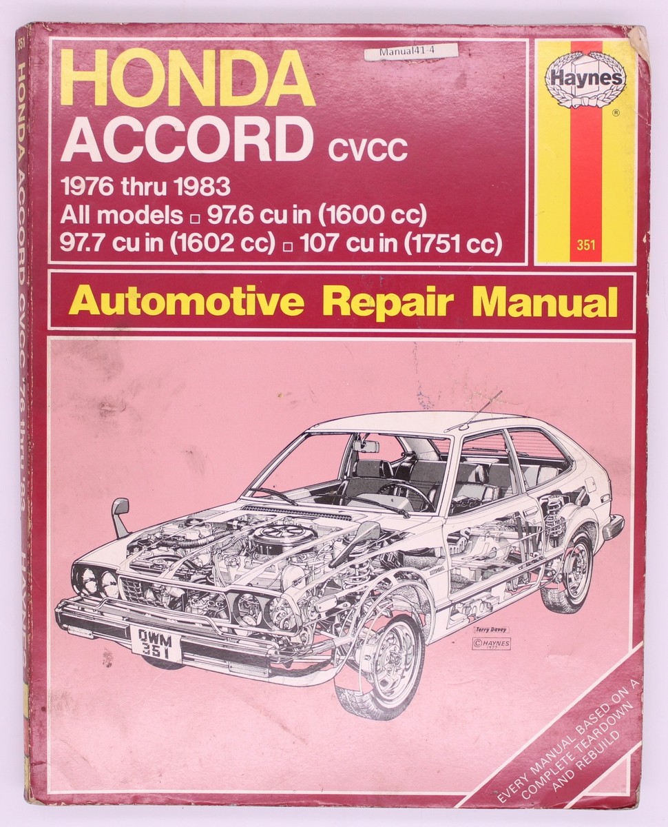 HAYNES #351 HONDA ACCORD CVCC AUTO REPAIR MANUAL 1976-1983 ALL