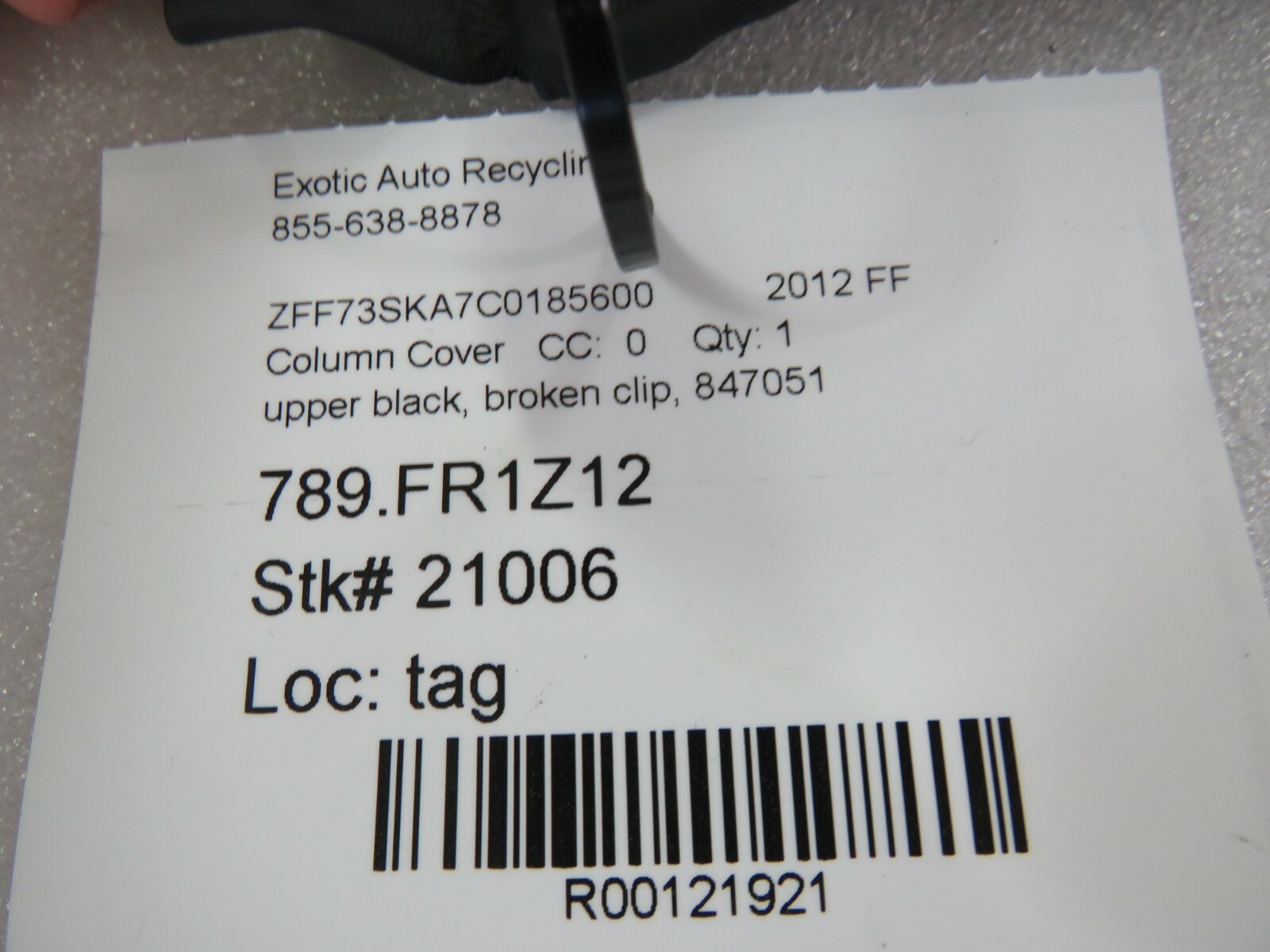 Ferrari FF, Upper Column Cover, Black, Used, Broken Clip, P/N 847051