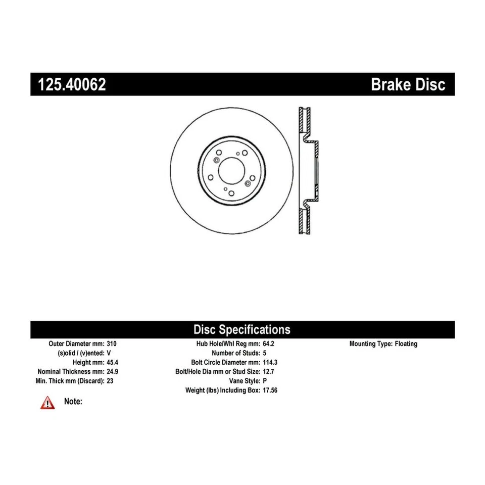 Freno de disco StopTech Centric Premium rotor de alto carbono delantero para 04-08 Acura TL Foto 3 de 4