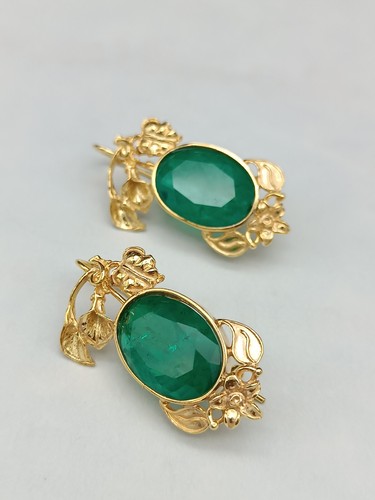orecchini donna quarzo verde smeraldo argento 925 placcato oro stile antico - Imagen 8 de 11