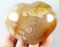 234g Natural Polished Cherry Blossom Agate Quartz Crystal Heart Reiki Stone
