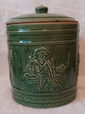 Vintage tłoczony zielony majolika pirat tytoń cygaro humidor słoik z pokrywką