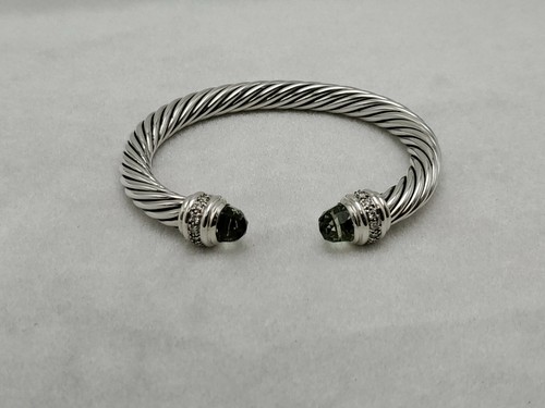 David Yurman 7mm Cable Bracelet with Prasiolite and Diamonds size large
