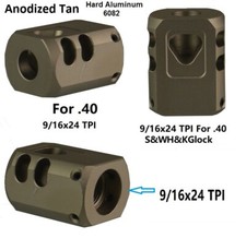 Excellent 9/16x24 TPI Muzzle Brake Compensator Anodized Tan For 40 .40