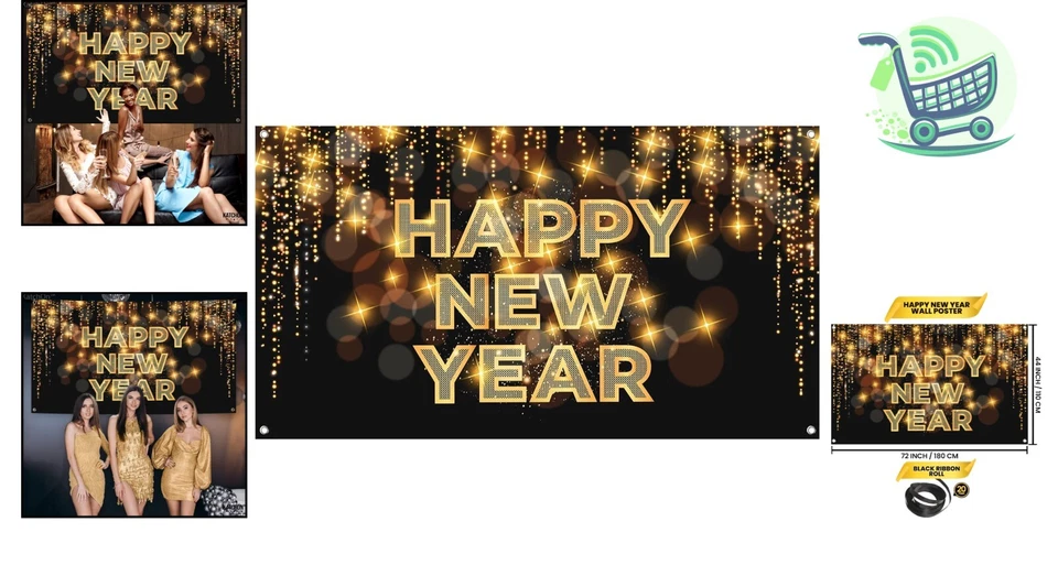 Reusable XtraLarge 72x44" New Year Banner | Enhance Your 2025 Celebration Decor - Image 2 of 4