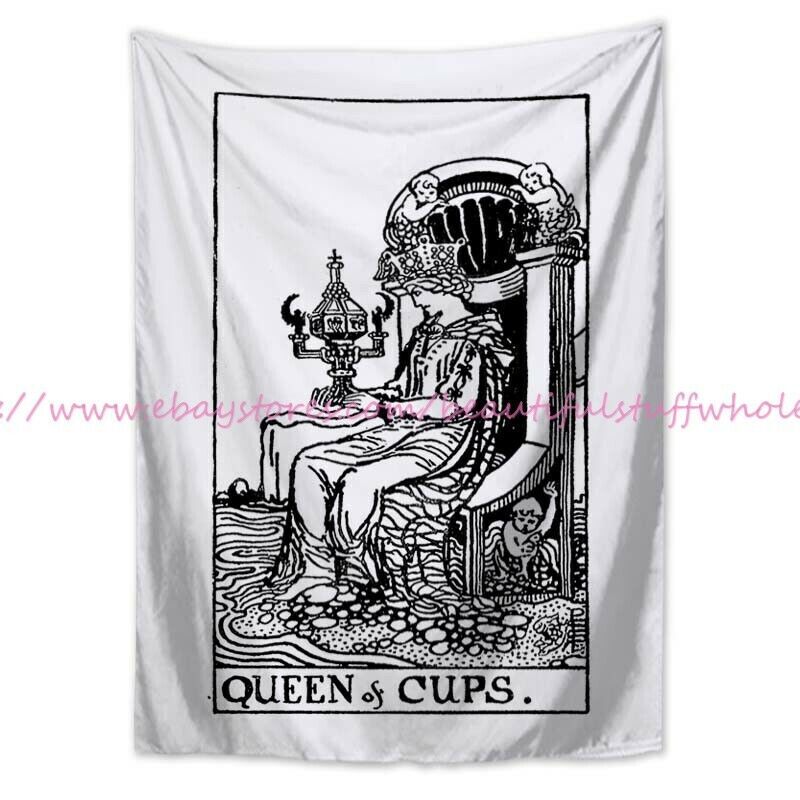 Detached white tarot card Queen of Cups tapestry cloth poster