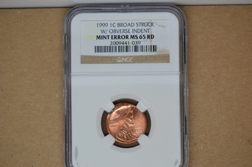 1999 Lincoln Cent- Broad Struck W/ Obverse Indent - NGC MS-65 RED.   Lovely!