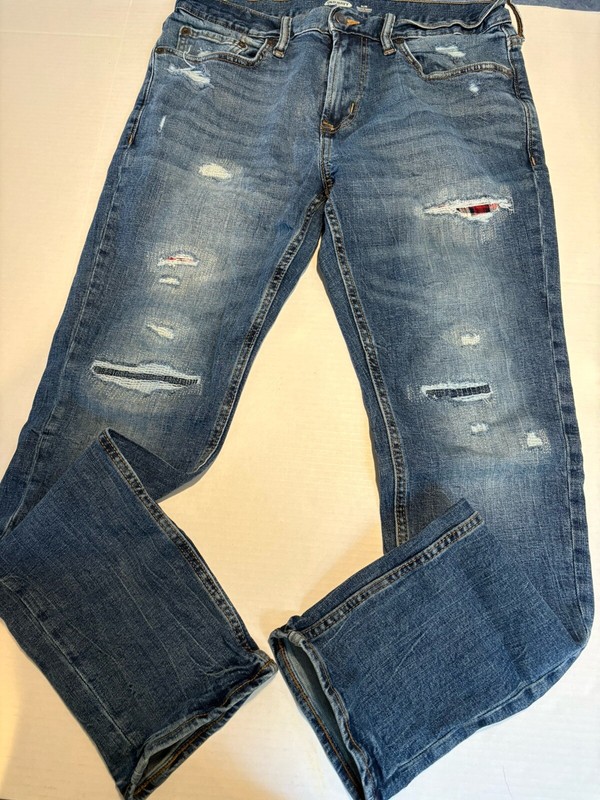 Mens Old Navy Slim Distressed Patched Jeans 32x30 Built In Flex Tough