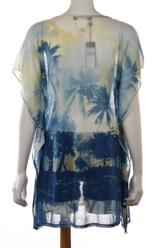 NEW BCBG Maxazria Top Size XS S Blue Yellow Printed Tunic Shirt Blouse NWT - Picture 2 of 6
