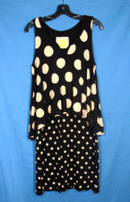 MAEVE Anthropologie DAVINA Black/Beige POLKA DOT Knit LAYERED Shift Dress Sz S