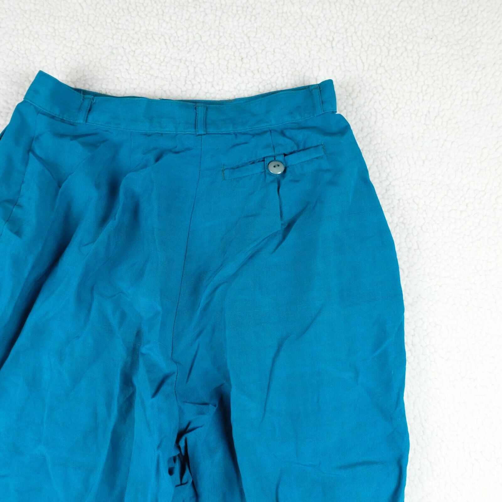 Vintage Pants Womens 34 Blue Silk Trousers High Waist Lightweight Cropped 70s