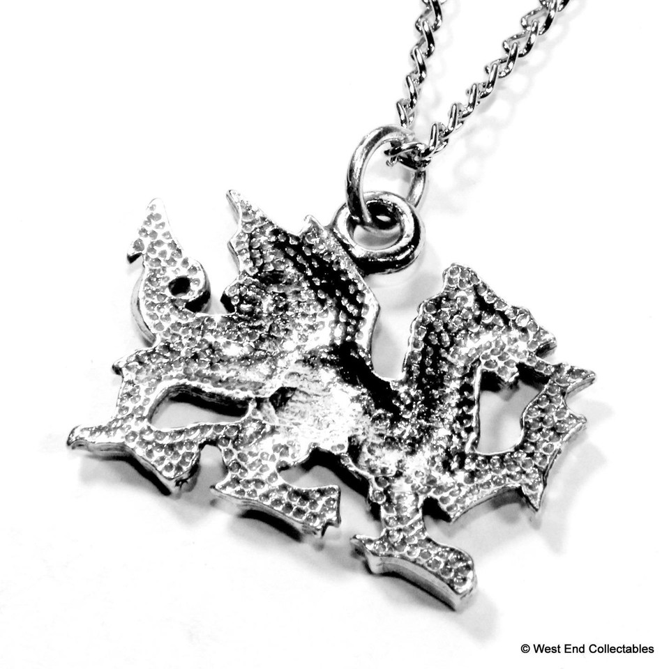Welsh Dragon Pewter Charm Pendant Necklace – 18" Silver Chain, UK Made – Cymru Y Ddraig Goch