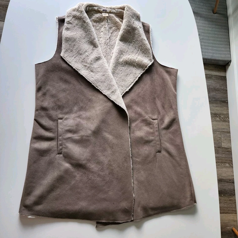 ALIA Vest Womens Large Sherpa Faux Suede Sleeveless Jacket Wrap Boho Retro 70s - Image 2 of 4